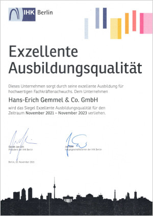 Urkunde Exzellente Ausbildung 2021