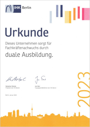 Urkunde IHK duale Ausbildung