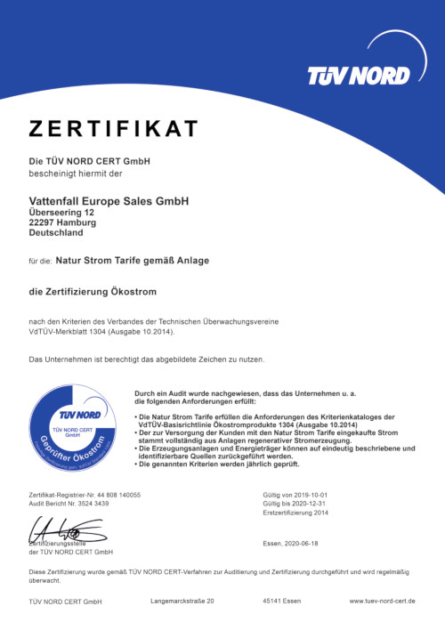 Gemmel Metalle Grünstrom Zertifikat