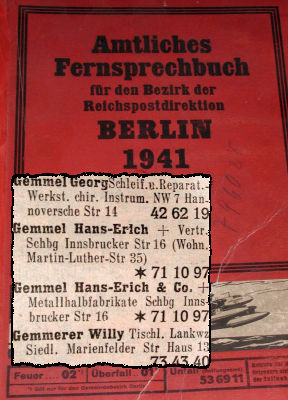 Gemmel-Metalle Eintrag im Telefonbuch 1941